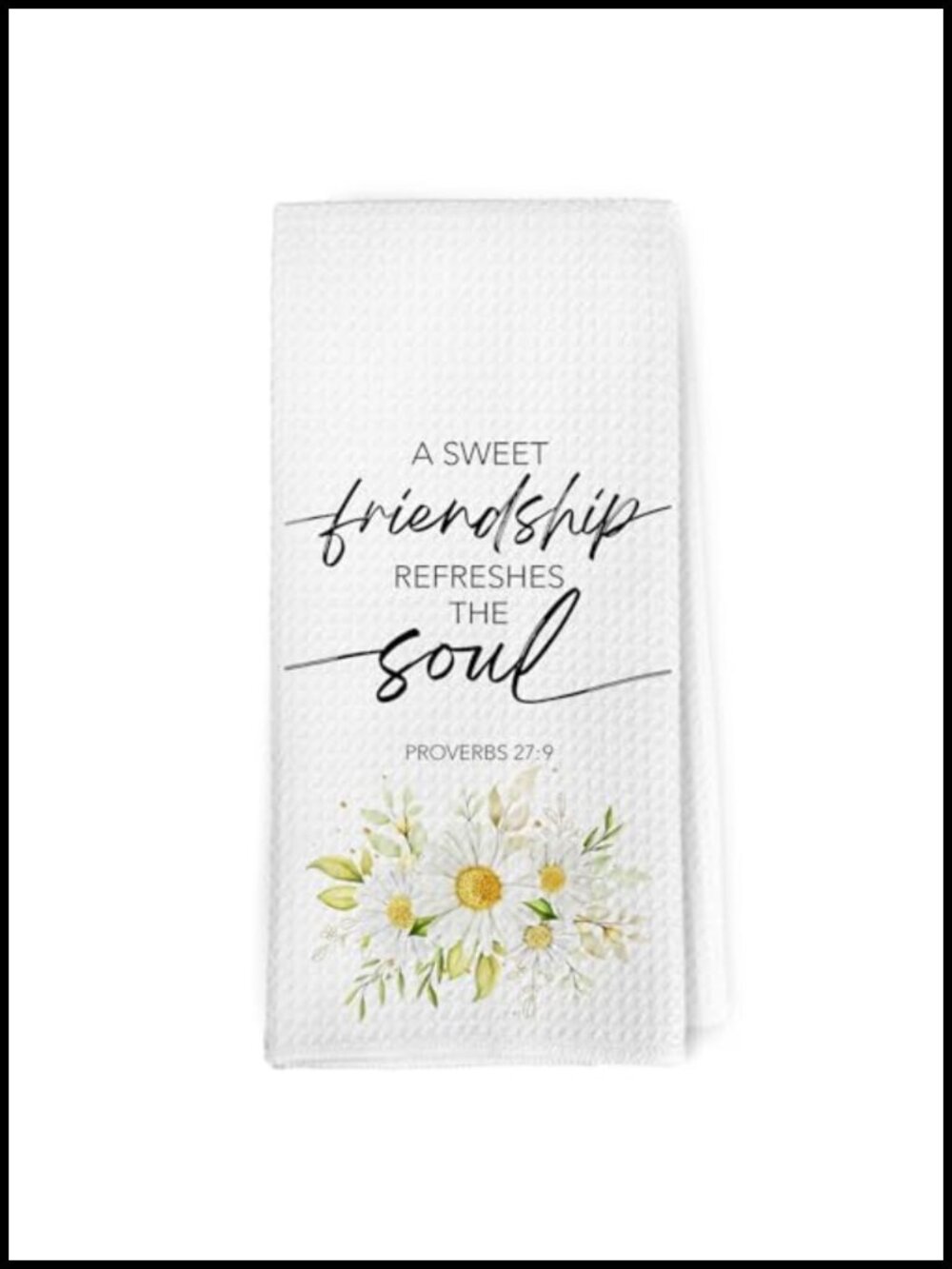 Waffle Weave Kitchen Dish Towel 16x24 Inch Floral Daisy Bible Verse